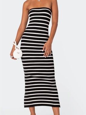 Edikted Black & White Strapless Ribbed Midi Dress NWOT
